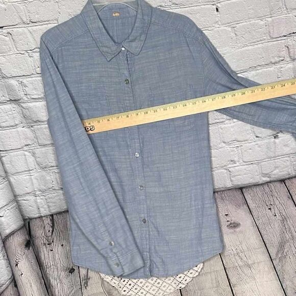 Free People Chambray Button Down Shirt with Crochet Back Panel - Picture 3 of 10